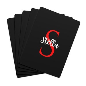 Zwart en rood aangepaste naam speelkaarten | Eerste | Gepersonaliseerde kaarten | Monogram kaarten | Kerstcadeau | Verjaardagscadeau