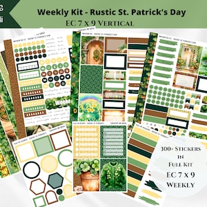 Kit d'autocollants hebdomadaires Erin Condren - Rustique Saint-Patrick | Disposition verticale | Kit de planification | Stickers hebdomadaires | Kit d'autocollants verts