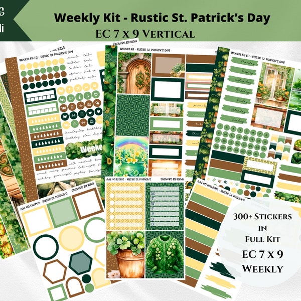 Erin Condren Weekly Kit Stickers - Rustic St. Patrick’s Day | Vertical Layout | Planner Kit | Weekly Spread Stickers | Green Sticker Kit