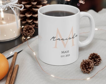 Personalized Masi Name Mug | 11 oz Initial Coffee Mug | Gujarati Mugs | Indian Gifts