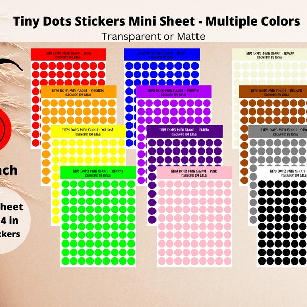 Basic Colors Tiny Dot Stickers - Mini Sheet | Bullet Point Planner Stickers | Rainbow Dots | Journal Stickers | Transparent Matte | Circles