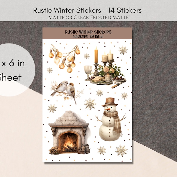 Rustic Winter Deco Stickers | Gold Planner Stickers | Snowman Ornaments Deco Stickers | Cute Watercolor Journal Stickers | Christmas Forest