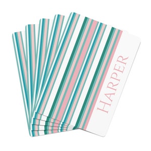 Frühlingsgestreifte Spielkarten | Personalisierte Namenskarten | Personalisiertes Kartendeck | Rosa und Mint Karten | Ostergeschenk | Karten für Mädchen