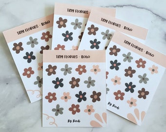 Tiny Boho Florals Sticker Sheet | Mini Kiss Cut Sticker Sheet| Boho Flowers Journal Stickers | Cute Assorted Planner Stickers