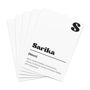 Weiße personalisierte Namensdefinition Spielkarten | Wörterbuch Definition Geschenke | Personalisierte Weihnachtsgeschenke | BW Namenskarten-Deck