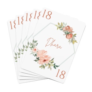 Cartes à jouer personnalisées du 18e anniversaire | Cartes à jouer d’anniversaire | Peach Floral Carte Personnalisée Deck | 18 Cadeau personnalisé d’anniversaire