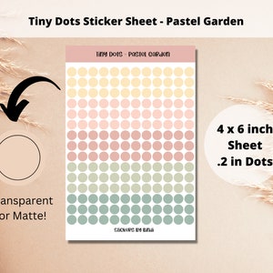 Tiny Dots Sticker Sheet - Pastel Garden | Transparent or Matte Circle Stickers | .2 inch Planner Stickers | Journal Dots | Bullet Point Dot