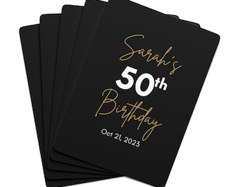 50th Birthday Custom Playing Cards | Birthday Playing Cards | Black and Gold Personalized Card Deck With Name | 50 Birthday Party Favor Gift