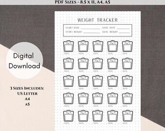 Rastreador de peso imprimible / Tamaño carta de EE. UU., A4 y A5 / Descarga digital / Rastreador de actividad física / Planificador / Diario imprimible