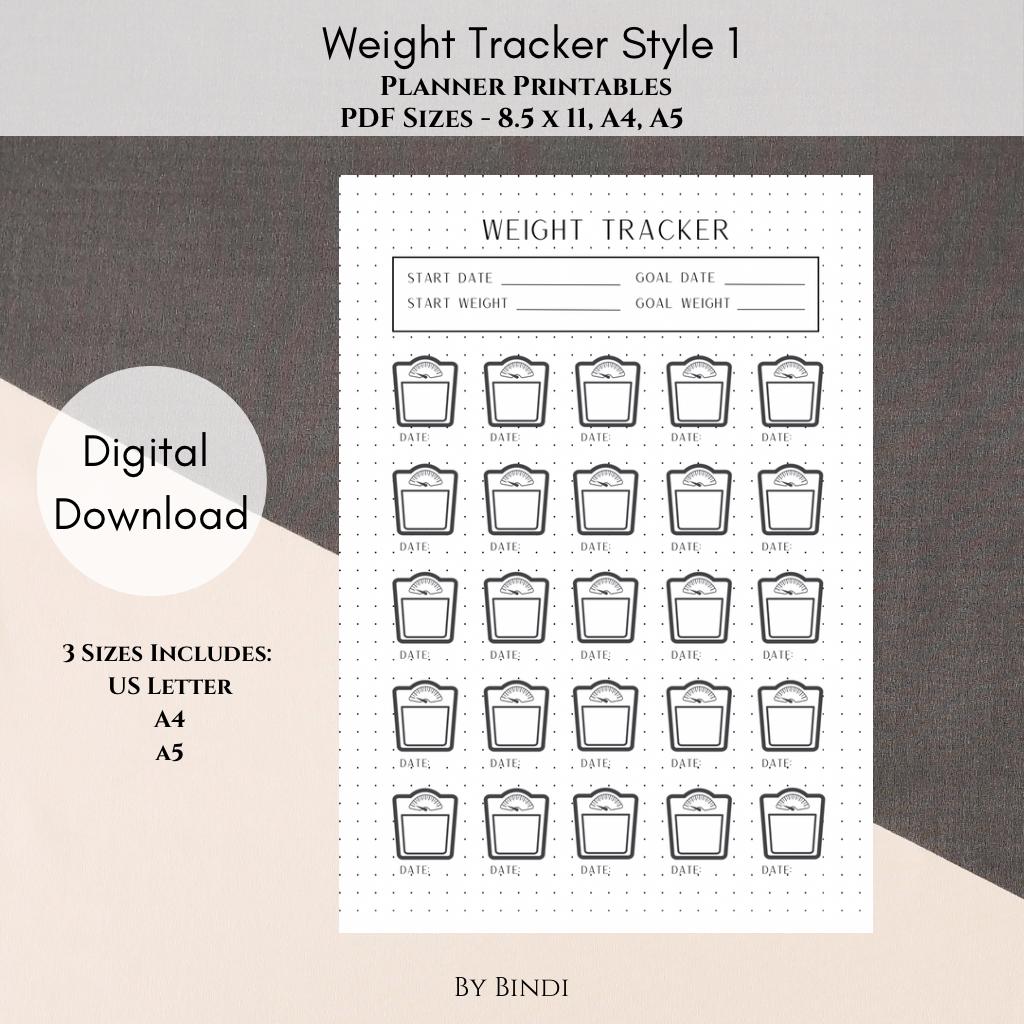 Weight Tracker Printable | US Letter, A4 and A5 Size | Digital Download | Fitness Tracker | Planner  | Journal Printable