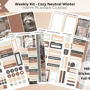 Weekly Kit Planner Stickers - Cozy Winter Neutral | Vertical Layout | Happy Planner Classic | Weekly Spread Stickers | HP Weekly Kit