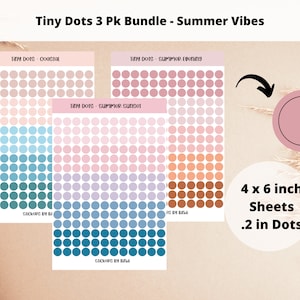 Tiny Dot Stickers 3pk Bundle - Summer Vibes | Teeny Circle Stickers | .2 inch Planner Dots | Soft Journal Dots | Sunset Bullet Point Dots
