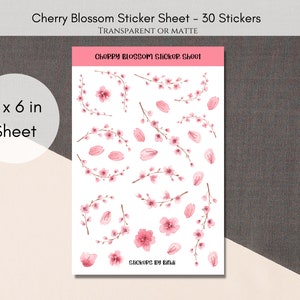 Cherry Blossom Floral Sticker Sheet | Spring Planner Stickers | Pink Assorted Stickers | Watercolor Journal Stickers | Sakura Deco Stickers