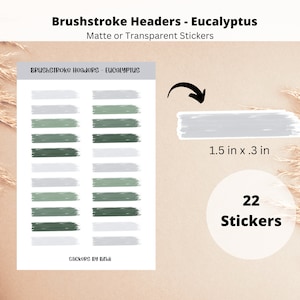 Brushstroke Headers - Eucalyptus | 1.5 inch Planner Stickers Stickers | Green Journal Stickers | Watercolor Stickers | Transparent Headers