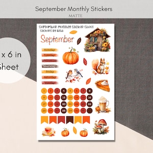 September Monthly Sticker Sheet | Fall Planner Stickers | Pumpkin Journal Monthly Deco Stickers | Cute Watercolor Bujo Stickers