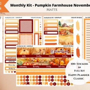 November Monthly Kit Stickers for Happy Planner Classic | Pumpkin Farmhouse Vertical Planner Stickers | Date Dots, Boxes, Headers