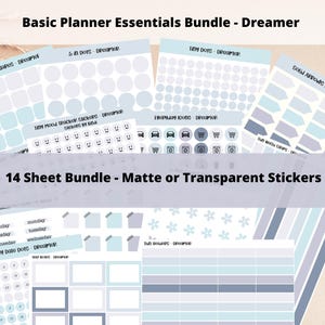 Planner Stickers Bundle - Dreamer | Journal Stickers | Dots, Days of Week, Headers, Icons, Date Dots, Sticky Note | Transparent Matte