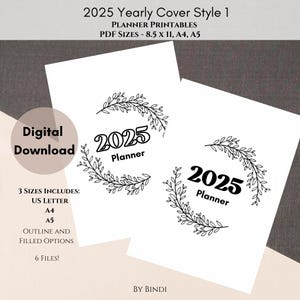 2025 Cover Printable Style 1 | US Letter, A4 und A5 Größe | Digitaler Download | 2025 Journal Cover Printable | Jahr Seite Planer Printables