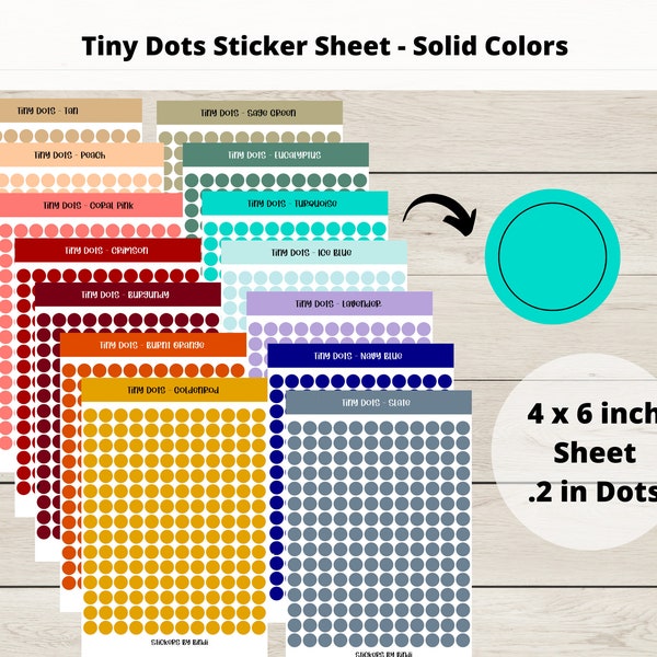 Tiny Dots Sticker Sheet - Solid Color| Transparent or Matte Circle Stickers | .2 inch Planner Stickers | Journal Dots | Bullet Point Sticker