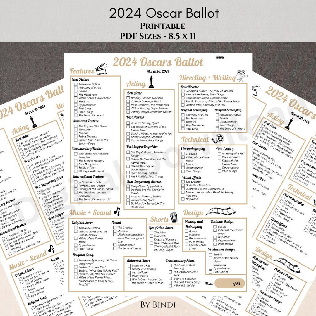 2024 Oscar Ballot Printable PDF 96 Academy Awards Ballot for Oscar