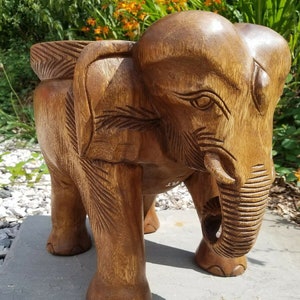 Elephant Table 12&quot;, Solid Wood, Hand Carved, Lamp Table, Plant Stand, Stool, Waxed