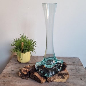 Melted glass on wood vase, teak root, glass sculpture, hand crafted, recycled glass, decorative, 25cm