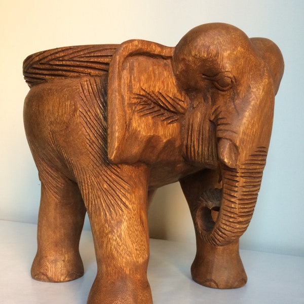 Elephant Table 10", Solid Wood, Hand Carved, Lamp Table, Plant Stand, Stool, Waxed