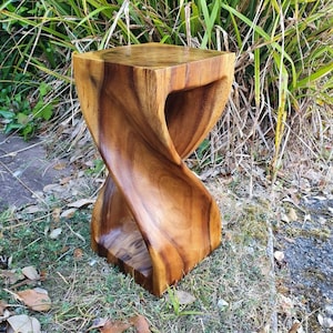 Twist table 16", honey finish, solid wood, hand carved, stool, lamp table, plant stand, rustic, hand crafted, fairtrade, sustainable