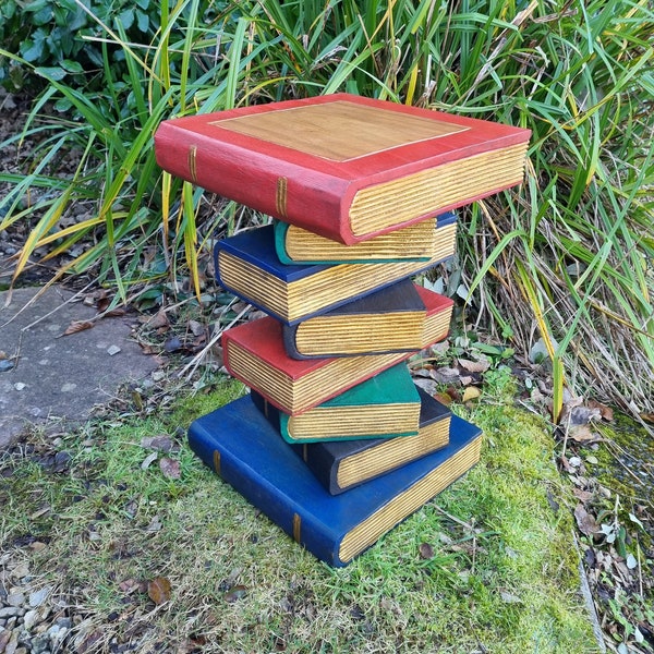 Book Stack Table 20"-Painted/Gold, Hand Carved, Solid Wood, Side Table, Lamp Table, Plant Stand