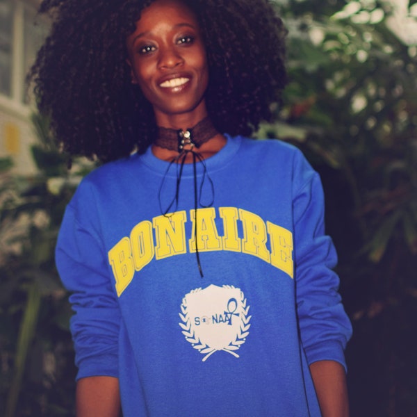 Bonaire Universität Pullover, schwarz im Besitz, Afrika, der Karibik, handgemacht, urban, blauen Pullover, Afro-Streetwear, der Inselns.