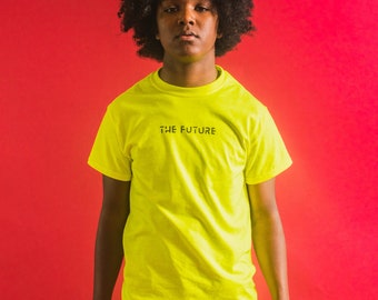 The FUTURE shirt. Streetwear, neon green, yellow gold, black shirt, teens fashion, kids fashion, african, black owned, handmade, afrocentric