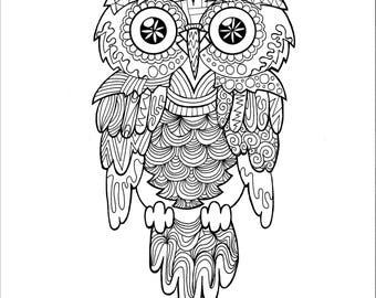 Owl Zentangle - PDF Coloring Page