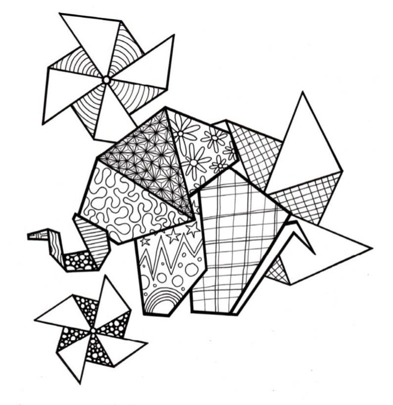 Download Origami Elephant PDF Coloring page | Etsy