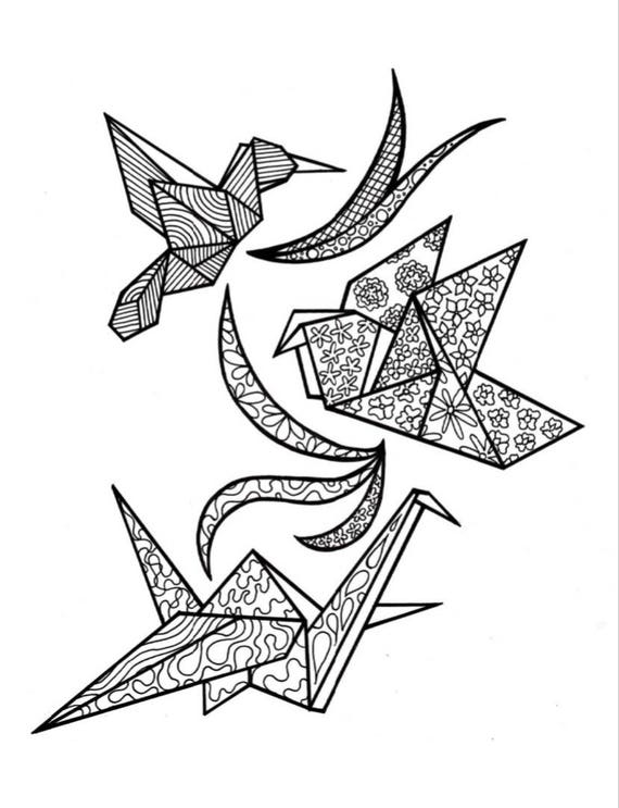 Origami Birds Pdf Coloring Page Etsy Singapore