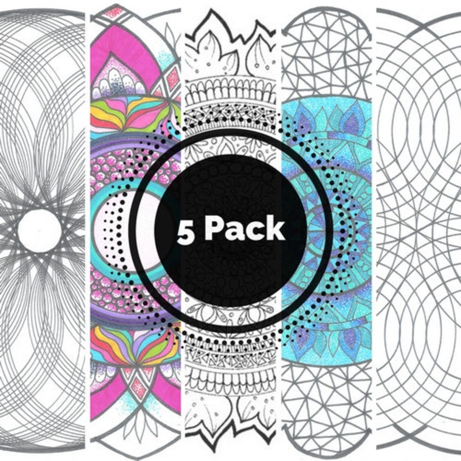 Download Zen Mandala 5-Pack PDF Coloring Page | Etsy