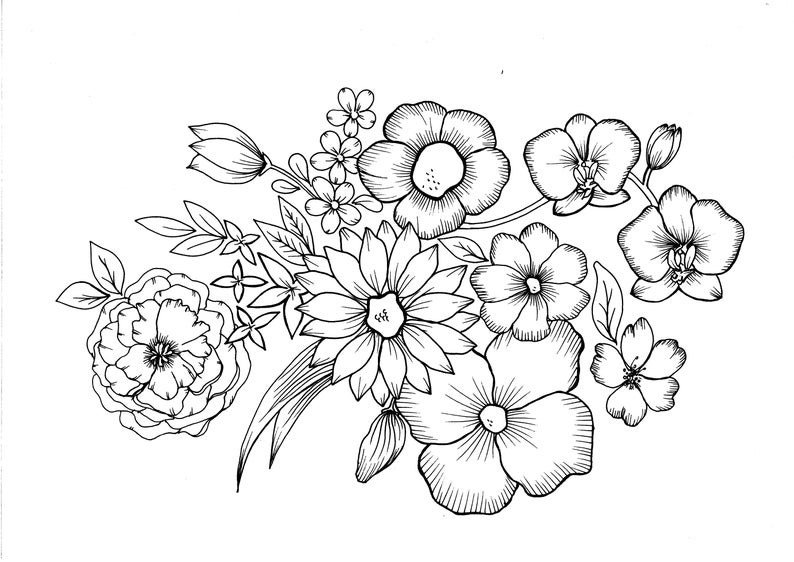 Flowers PDF Coloring Page | Etsy