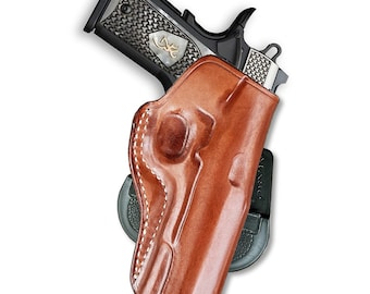 Browning 1911-380 Non-Railed Black Label 4.25'' Barrel, Custom Holster, Hand Crafted, Hand Made. Right Hand Draw, Brown Color #1347#