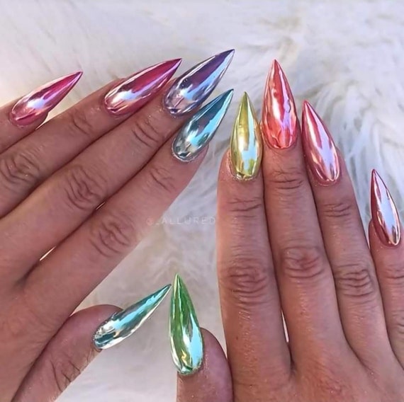 Chrome Mirror Powder Pigment Dust For Nail Art 2 Brushes Silver And Gold 2018 Trend