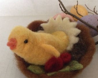 Needle Felted Chick in Nest