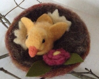 Needle Felted Chick in Nest