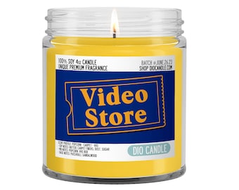 Video Store Scented Candle - Smells Like VHS, Carpet and Popcorn - Dio Candle