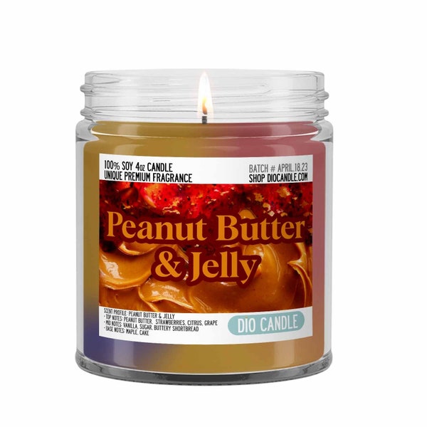 Peanut Butter and Jelly Scented Candle - Smells Like sweet nostalgic school lunches from the 90s - Dio Candle