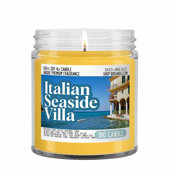 Italian Seaside Villa Scented Candle - Smells Like Ozone, Sea Salt, Mahogany and Lemon - Dio Candle