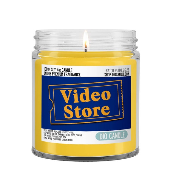 Video Store Scented Candle - Smells Like VHS, Carpet and Popcorn - Dio Candle