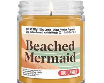 Mermaid Candle: Coconut Vanilla and Sea Breeze Scent - Tropical Vacation Gift