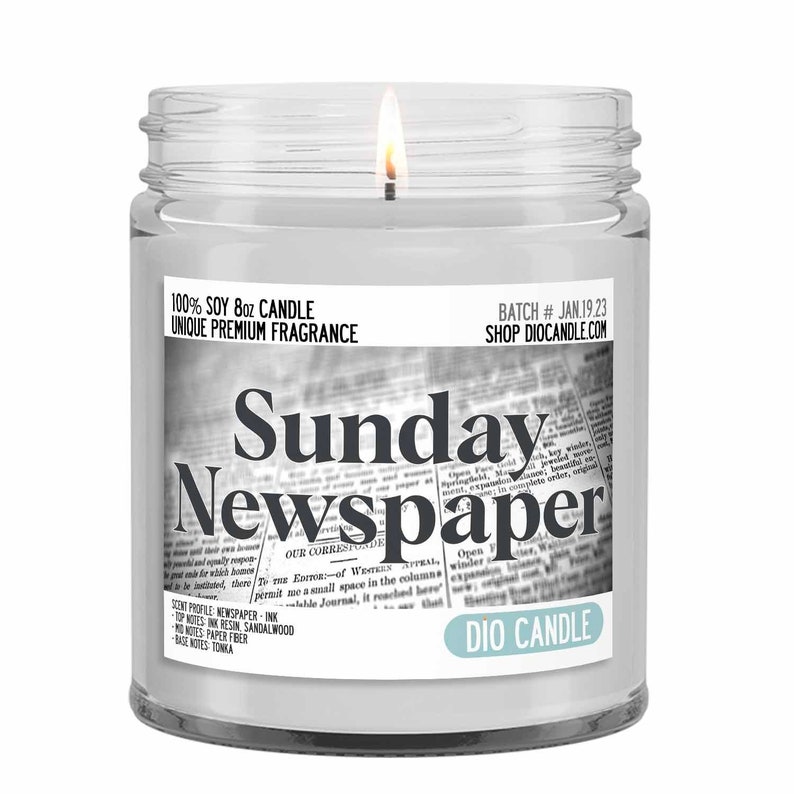 Sunday Newspaper Scented Candles or Wax Melts by Dio Candle® | 100% Naturally Vegan Soy - Hand Poured Gifts / Free Shipping