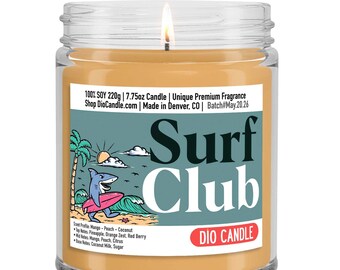 Surf Club Candle: Tropical Mango Peach Coconut Scent - Beach Lover Gift