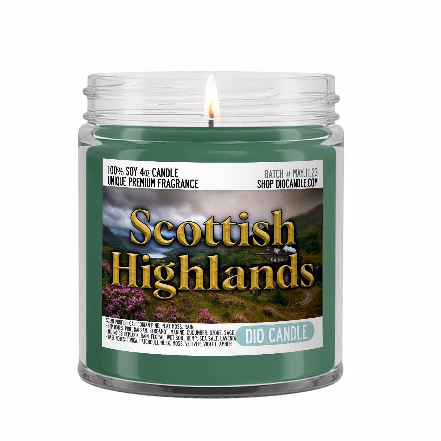 Scottish Highlands Scented Candle - Smells Like Caledonian Pine, Peat Moss and Rain - Dio Candle
