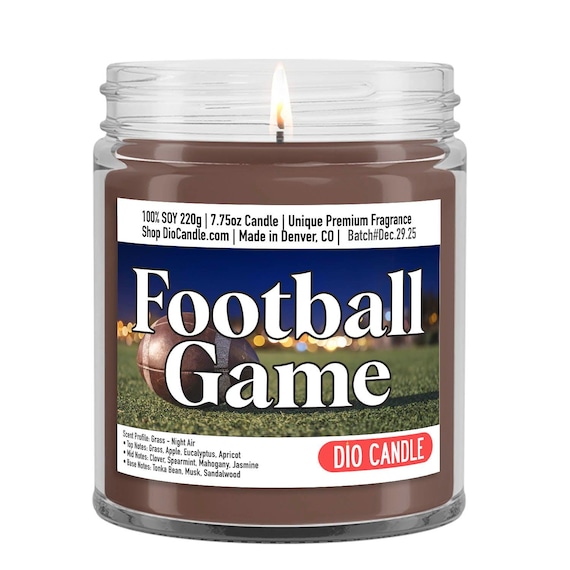 Football Candle: Grass, Apple, Eucalyptus, Sandalwood Scent - Gift For Dad