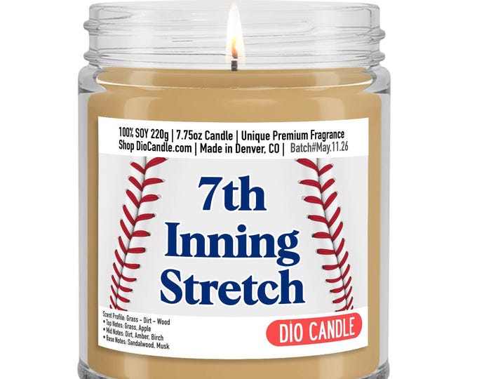 7Th Inning Stretch Candle: Grass, Dirt and Wood Scent - Baseball Lover Gift
